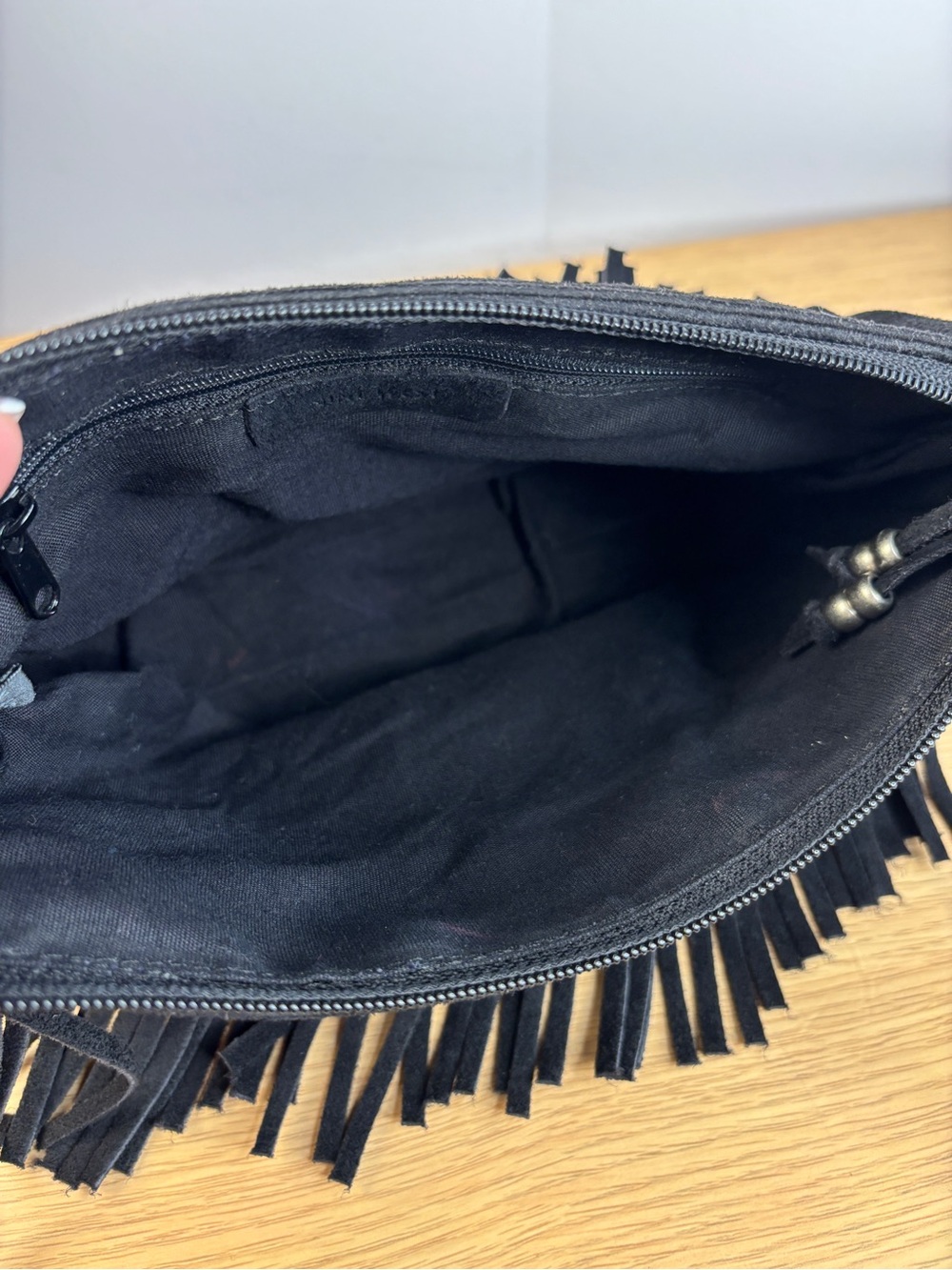 Vintage Nine West Black Suede Fringe Baguette Bag - Picture 9 of 15